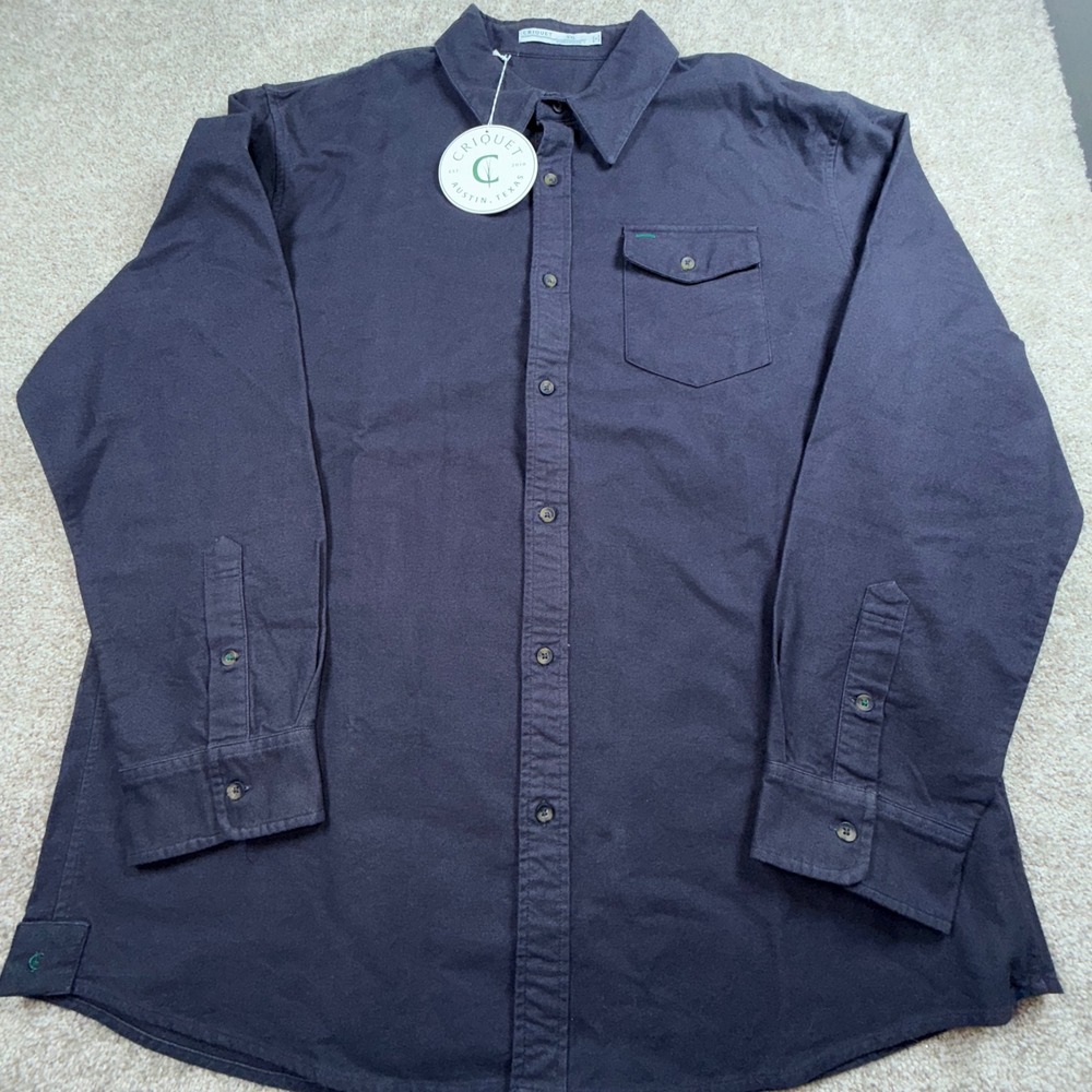 Criquet Austin Texas Mens XXL Navy Blue Cotton Long Sleeve Button Down Shirt